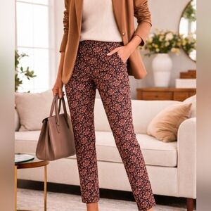 Anthropologie The Essential Slim Pants Size 8 Brown Floral Print Slim Fit Ankle